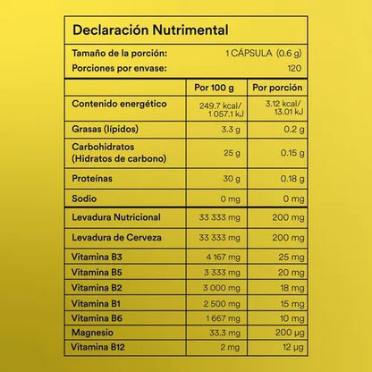 Vitaminas del Complejo B, Levadura Nutricional y de Cerveza con Magnesio 600mg Poder de WU Nutrition | Potencia tu energía, apoyando la acción antiinflamatoria y muscular | 120 cápsulas vegetales