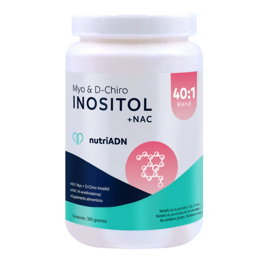 NAC (N Acetil Cisteína) + Myo Inositol y D-Chiro Inositol 5g de NutriADN | Ayuda a mejorar la resistencia a la insulina, regularizar ciclo menstrual y disminuir síntomas de ovario poliquístico | Polvo de 300g, 60 porciones