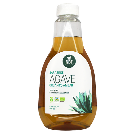 Jarabe de Agave Orgánico Ambar 100% Natural de NBF | Prensado en Frío - Bajo índice glucémico | Jarabe de 500ml