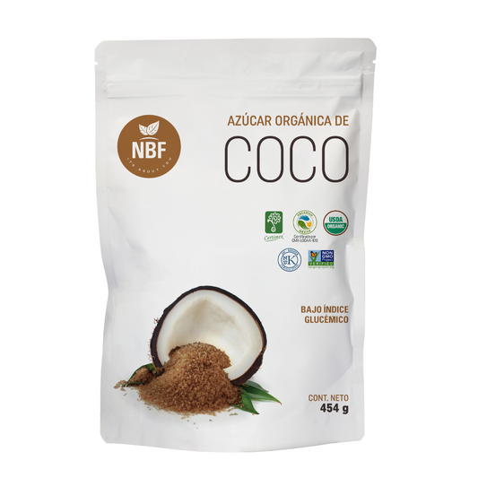 Azúcar de Coco Orgánica de NBF | Endulzante natural de bajo índice glucémico | Azúcar 454g - Sabor Caramelo