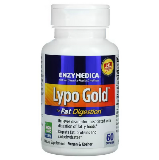 Enzimas Digestivas Lypo Gold de Enzymedica con Lipasa de Alta Potencia para Digestión de Grasas y Apoyo Cardiovascular | 60 Cápsulas Veganas y Kosher