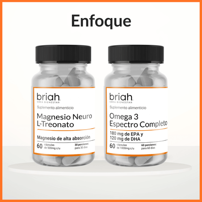 L Treonato de Magnesio + Omega 3 de espectro completo |  Kit de Suplementación Enfoque de Briah