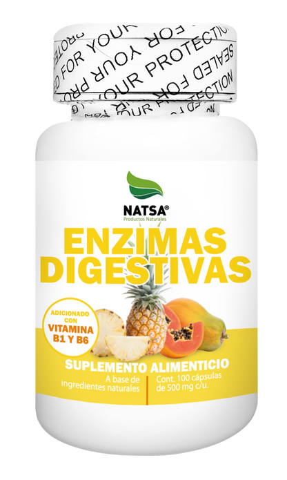 Enzimas Digestivas con Bromelina, Papaina y Vitaminas B | Natsa | Apoyo Digestivo Natural | 100 Cápsulas