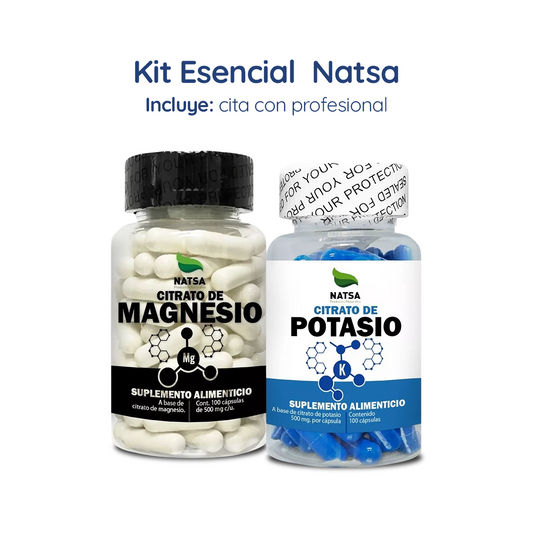 Kit de Suplementación Esencial Natsa | Citrato de Magnesio 100 Cápsulas + Citrato de Potasio 100 Cápsulas