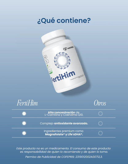 FertiHim de NutriADN con L-Carnitina, CoQ10 y DHA | Nutrición masculina, planificación reproductiva | 120 cápsulas