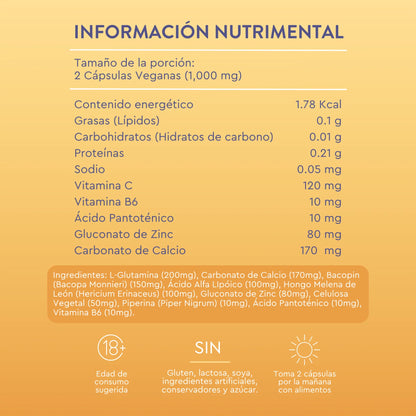 Vitamina C, Calcio, Zinc con Bacopa y Diente de león 1000mg por porción Unstoppable Mind de Moods | Ayuda a la concentración, memoria y aprendizaje | 60 cápsulas veganas