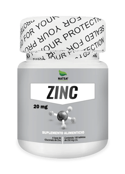 Zinc 20 mg Natsa | Contribuye al funcionamiento del sistema inmune | 100 tabletas