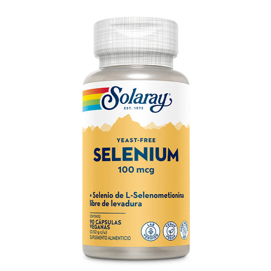 Selenio 100 mcg de L-Selenometionina Libre de Levadura de Solaray | Antioxidante, Función Tiroidea, Refuerza el Sistema Inmunológico | 90 cápsulas veganas