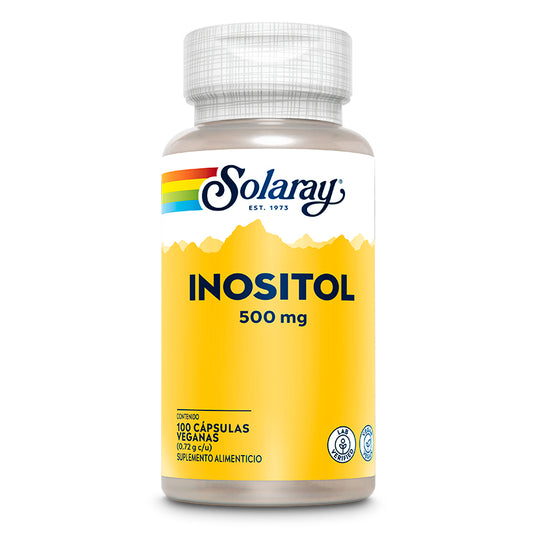 Inositol 500mg de Solaray | Regulación de la ansiedad, Bienestar hormonal, Función cognitiva, Promueve la calma | 100 cápsulas veganas