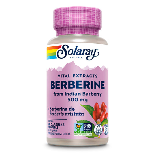 Berberina 500mg de Solaray | Control del azúcar en sangre, Control del peso, Equilibrio del colesterol, Potente antioxidante | 60 Cápsulas veganas