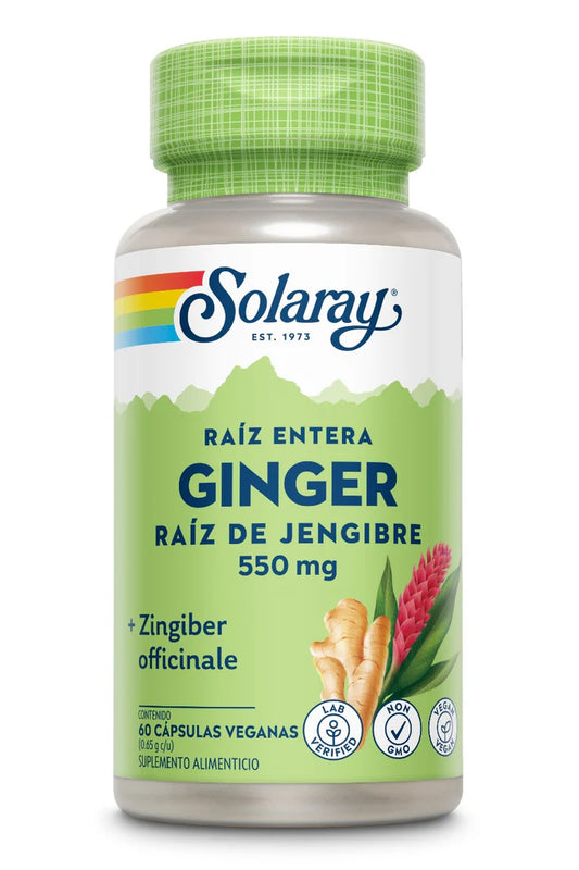 Raíz de Jengibre GINGER 550mg de Solaray | Apoyo digestivo, propiedades antiinflamatorias, apoyo al sistema inmunitario | 60 cápsulas veganas