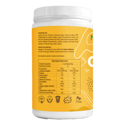 Cúrcuma, Jengibre, MCT, Leche de coco y Pimienta 25g por porción - Golden Mix de Natural Wisdom | Formulado para la mejora de la digestión y apoyar la función inmunológica | Polvo de 800g