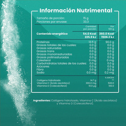 Grenetina Hidrolizada Glicina + Prolina con Vitamina C y D 15g de Flow Supplement  | Fortalece Cabello, Piel y Uñas | Polvo con 500g