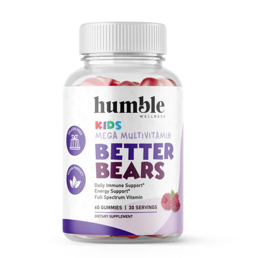 Multivitamínico Infantil con Vitaminas A, C, D, Zinc, Biotina de Humble - Better Bears | Apoyo Inmunológico y Energía | 60 Gomitas