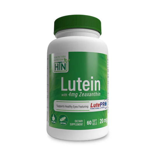 Luteína 20 mg + Zeaxantina 4 mg de Health Thru Nutrition | Actúa como antioxidante y energizante celular | 60 cápsulas Blandas