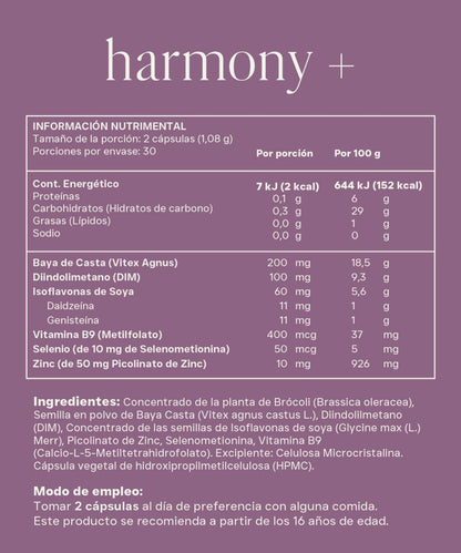 Vitex Agnus Castus, DIM, isoflavonas de soya, selenio y vitamina B9 | Harmony+ de Reset | 90 Cápsulas