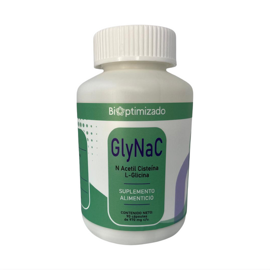 NAC (N Acetil Cisteína) + L-Glicina 970mg Glynac de Bioptimizado |  Apoya la desintoxicación del hígado, fortalece el sistema inmunitario | 90 cápsulas vegetales