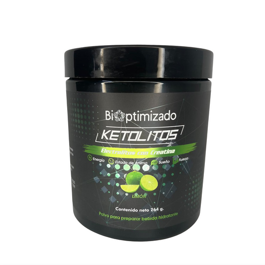 Creatina Monohidratada + Cloruro Calcio + Malato de Magnesio 8.8g Ketolitos de Bioptimizado | Los electrolitos aseguran una hidratación adecuada y un equilibrio mineral | Polvo de 244g Sabor a Limón