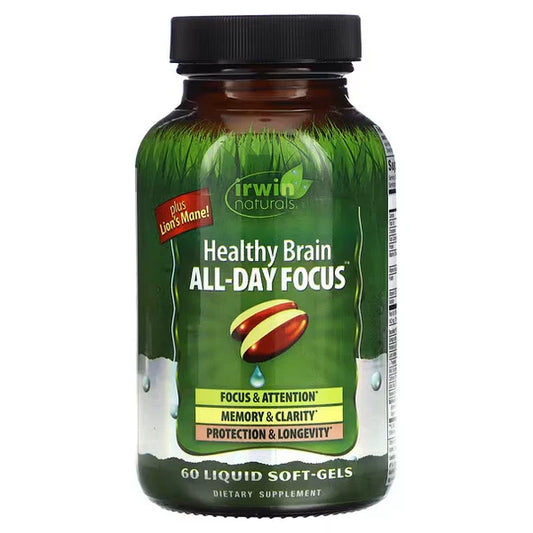 Healthy Brain All-Day Focus con Ginkgo Biloba de Irwin Naturals | Mejora el rendimiento mental y la concentración | 60 cápsulas blandas