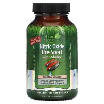 L-Citrulina, Nitric Oxide Pre-Sport de Irwin Naturals | Aumenta la energía y el rendimiento físico | 60 cápsulas