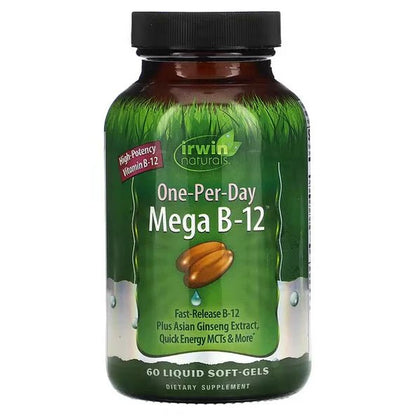 One-Per-Day Mega B-12 de Irwin Naturals| Promueve energía física y mental con MCTs | 60 Cápsulas
