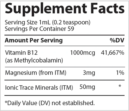 Vitamina B12 Iónico 1000mcg de Trace Minerals | Ayuda a favorecer al funcionamiento del sistema nervioso central | 59ml