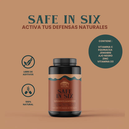 Equinácea + Vitamina C + Jengibre con Zinc y Vitamina D SAFE IN SIX de Tibet Natura, 1000mg por porción | Fortalece el sistema inmunológico, promoviendo la defensa contra enfermedades | 100 cápsulas vegetales