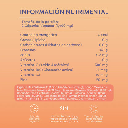 Vitamina C, D, B12 con antioxidantes y hongos adaptógenos 1400mg por porción Shields Up!  de Moods | Multivitamínico para el apoyo del sistema inmune, energía y vitalidad | 60 cápsulas veganas