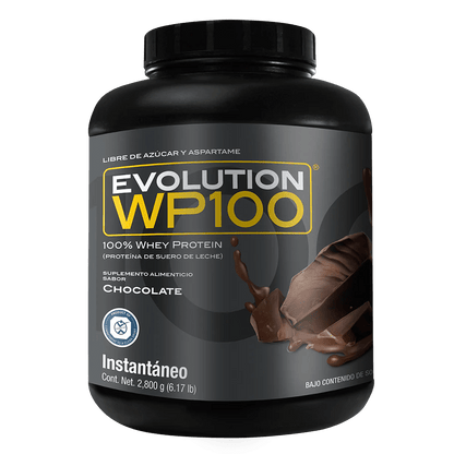 Proteína de Suero de Leche (Whey) Instantánea Sabor Chocolate u otros sabores 32.8g de Evolution WP100 |  1.4kg o 2.8kg, 42 y 85 porciones
