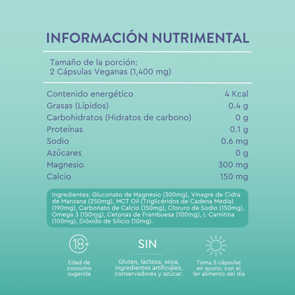 Aceite MCT, L-Carnitina, Vinagre de manzana y Omega 3 1400mg por porción Burn Baby, Burn de Moods | Ayudar en la energía para alimentaciones bajas en carbohidratos | 60 cápsulas veganas
