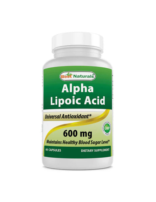 Ácido Alfa Lipoico de Best Naturals 600 mg | Apoyo al Metabolismo de la Glucosa para la Energía Celular | 60 Cápsulas