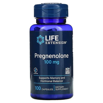 Pregnenolone 100 mg de Life Extension | Contribuye a reducir el estrés y la fatiga | 100 cápsulas vegetales sin Gluten, Ni GMO