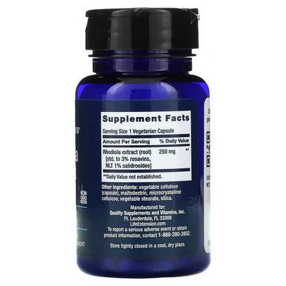 Extracto de Rhodiola 250mg de Life Extension | Contribuye a disminuir el estrés y ansiedad | 60 cápsulas vegetarianas