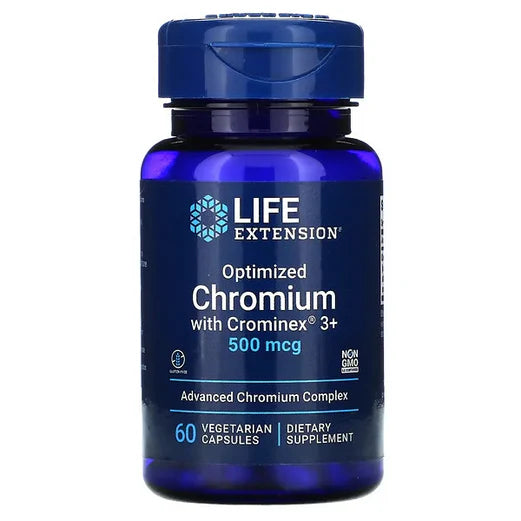 Cromo Optimizado con Crominex® 3+ 500 mcg de Life Extension | Contribuye en el aumento a la sensibilidad a la insulina | 60 Cápsulas Vegetarianas