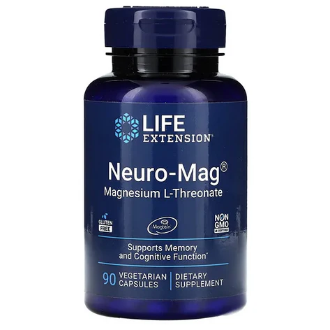 L- Treonato de Magnesio 144mg Neuro-Mag - de Life Extension | Apoya la función neurológica, contribuyendo a la memoria y el aprendizaje | 90 cápsulas vegetarianas