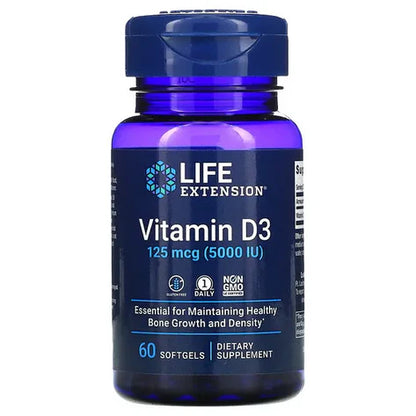 Life Extension | Vitamina D3 5000 UI | Fortalece Sistema Óseo | 60 cápsulas