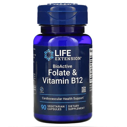 Folato Bioactivo 680mcg y Vitamina B12 300mcg de Life Extension | Apoyo del Sistema Cardiovascular | 90 cápsulas vegetarianas