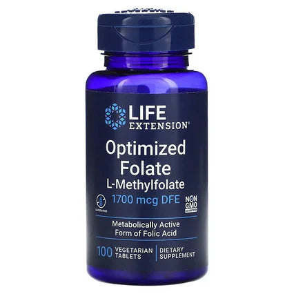 Folato Optimizado 1700 mcg DFE de Life Extension  | Promueve el bienestar durante el embarazo | 100 cápsulas vegetarianas