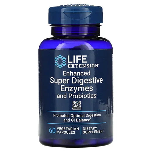 Súper Enzimas digestivas 140mg con Probióticos 10mg de Life Extension | Contribuye en la digestión y absorción de nutrientes  | 60 cápsulas vegetarianas