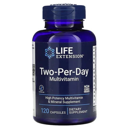 Multivitamínico de Alta Potencia Two-Per-Day con Minerales Esenciales de Life Extension | Sin OGM, Certificado Libre de Gluten, Potente Suplemento para el Bienestar Diario | 120 Cápsulas Vegetales