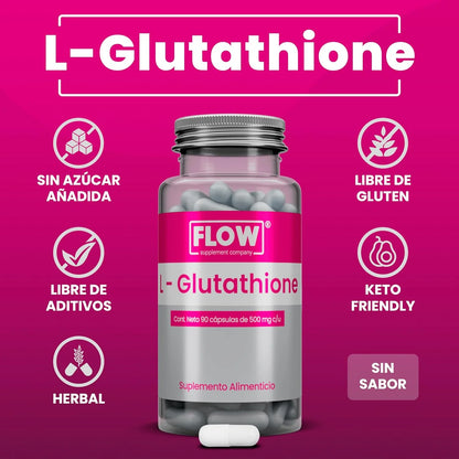 L-Glutatión + Vitamina C 1500mg por porción de Flow Supplement | Refuerzo del sistema inmune - Desintoxicación celular | 90 cápsulas vegetales