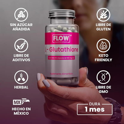 L-Glutatión + Vitamina C 1500mg por porción de Flow Supplement | Refuerzo del sistema inmune - Desintoxicación celular | 90 cápsulas vegetales