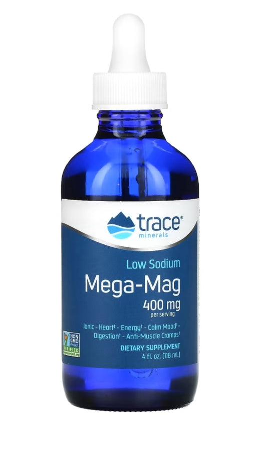 Magnesio + Cloruro + Potasio + Boro Mega-Mag 400mg - Oligoelementos iónicos de Trace Minerals | Apoya la función del sistema nervioso, músculos, huesos, dientes y metabolismo  | 118ml