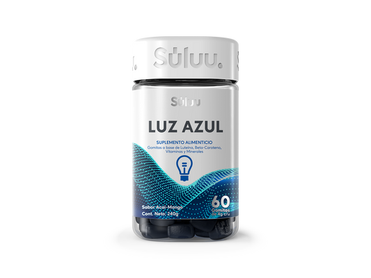 Luteína + Betacarotenos + Vitamins y Minerales 4g Luz Azul de Súluu | Contribuye a la reducción del estrés ocular, manteniendo la vista descansada | 240g en 60 gomitas sabor Acaí - Mango