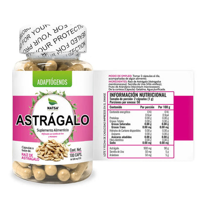 Raíz de astrágalo 500 mg de Natsa | Función hepática y renal | 100 cápsulas