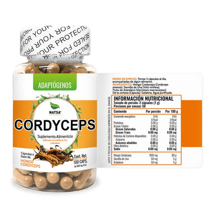 Cordyceps  1000 mg de NATSA | Rendimiento físico y la vitalidad | 100 cápsulas