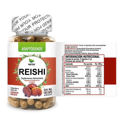 Hongo Reishi 500 mg de NATSA | Aporta antioxidantes naturales al organismo, equilibrio físico y emocional | 100 cápsulas
