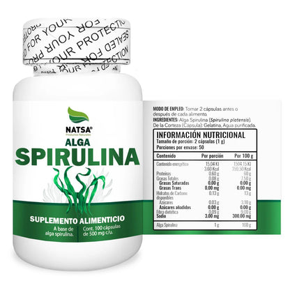Alga spirulina de Natsa | Apoyo al Sistema Inmune | 100 Cápsulas