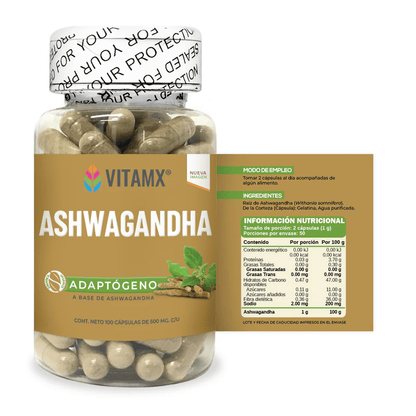 Ashwagandha 500mg VitaMX | Apoyo para el Manejo del Estrés y Bienestar General | 100 Cápsulas
