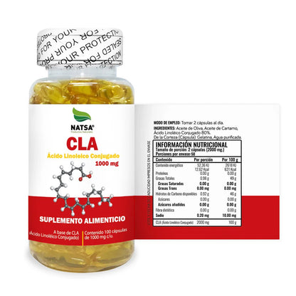 CLA 1000 mg, Ácido Linoleico Conjugado Natsa | Contribuye al mantenimiento metabólico saludable  | 100 cápsulas blandas